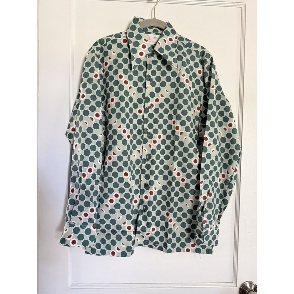 Vintage 70s Sears Kings Road Men's M Polka Dot Disco Shirt 100% Polyester